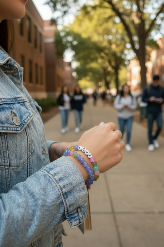 Blue and multicolour Love charm bracelet