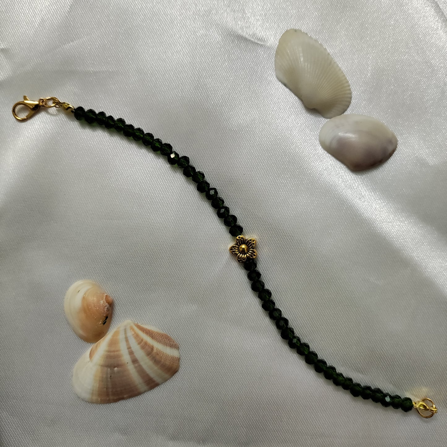 Green bead with Gold Floral bracelet