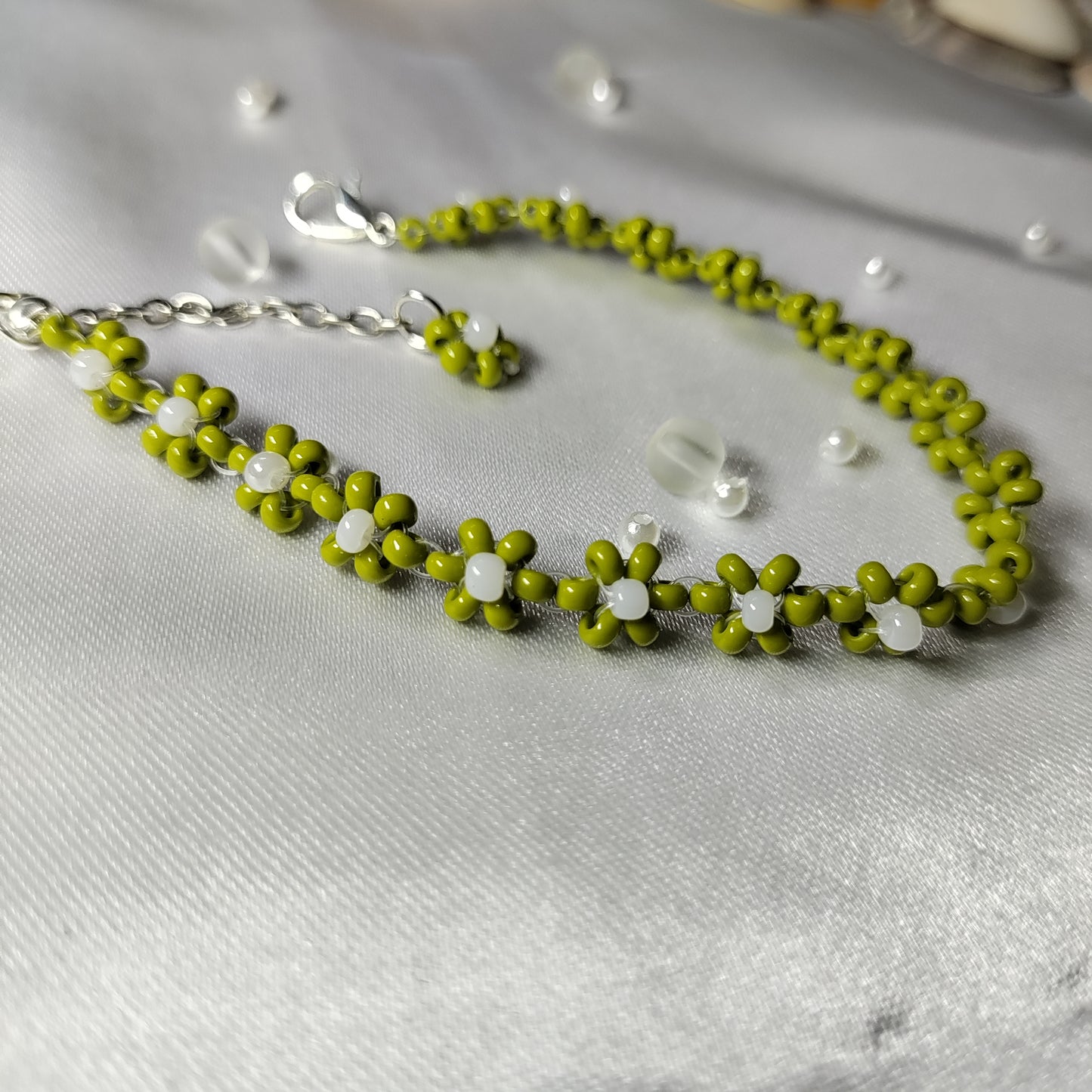 Green with White dot beads bracelet
