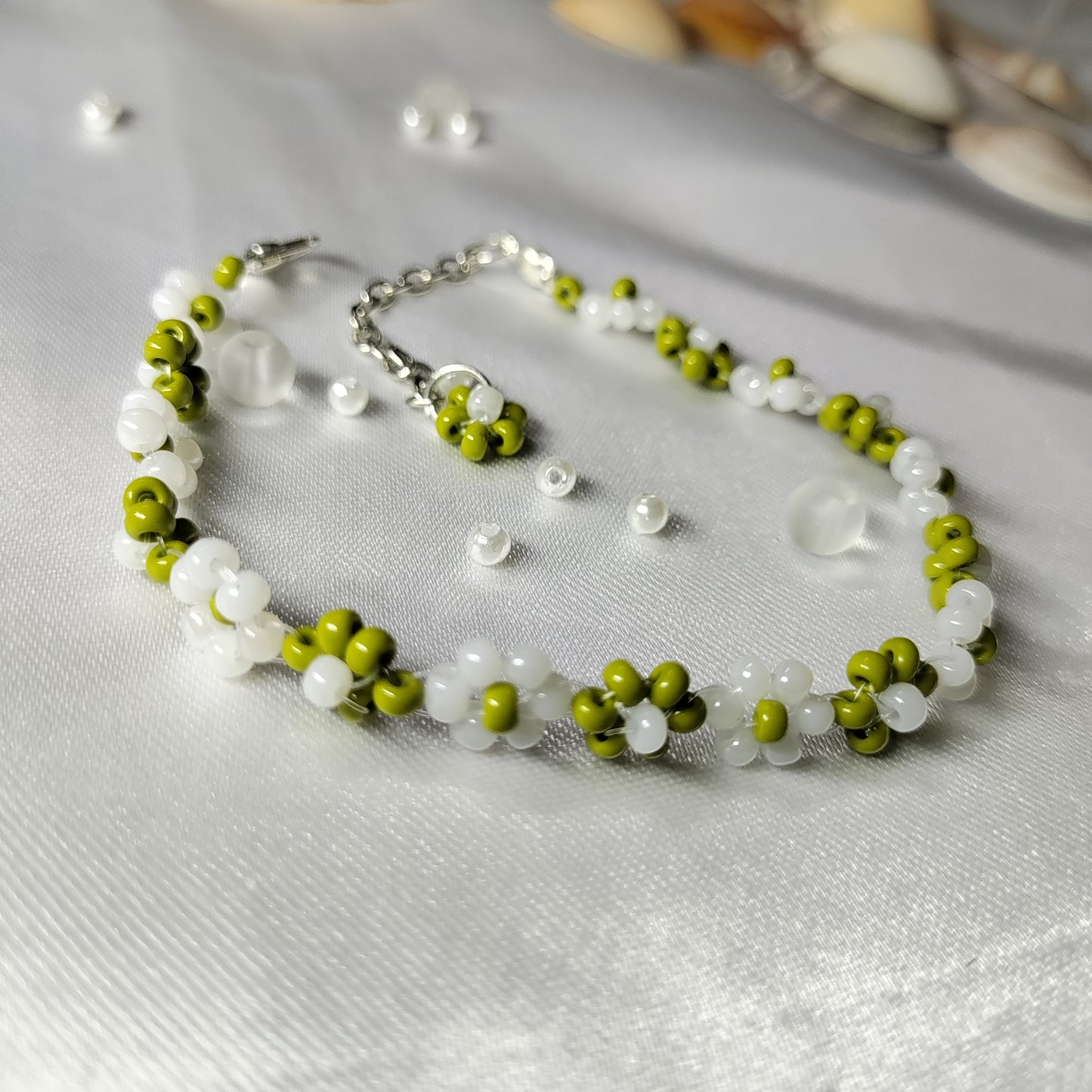 White and Green colour flower bracelet